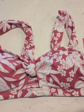 Xhilaration Pink & White Floral Knot Bikini Top